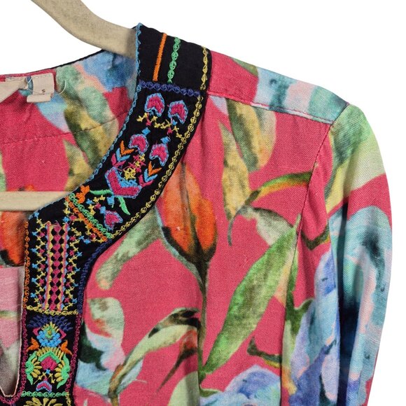 Soft Surroundings Top Womens S Pink Linen Tunic V Neck 3/4 Sleeve Bell - Picture 7 of 7